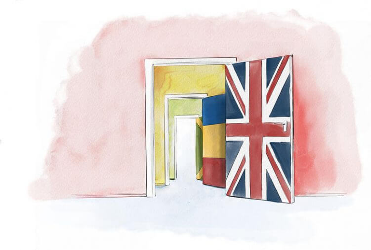 Translata ilustrácia - dvere s vlajkami