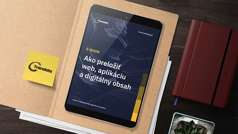 Titulná strana Translata e-booku Ako preložiť web, aplikáciu a digitálny obsah zobrazená na tablete