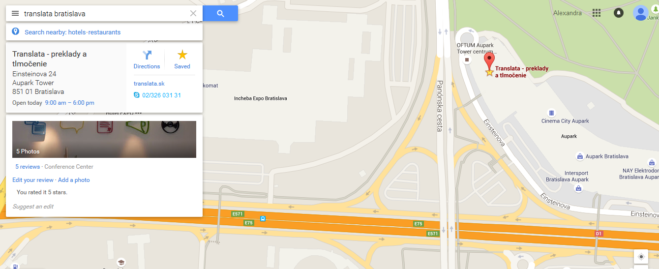 Translata sídlo na google maps