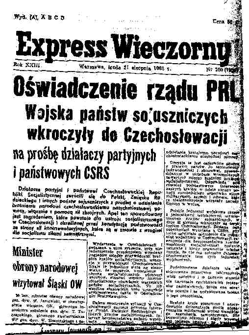 Invázia ČSR v poľských novinách